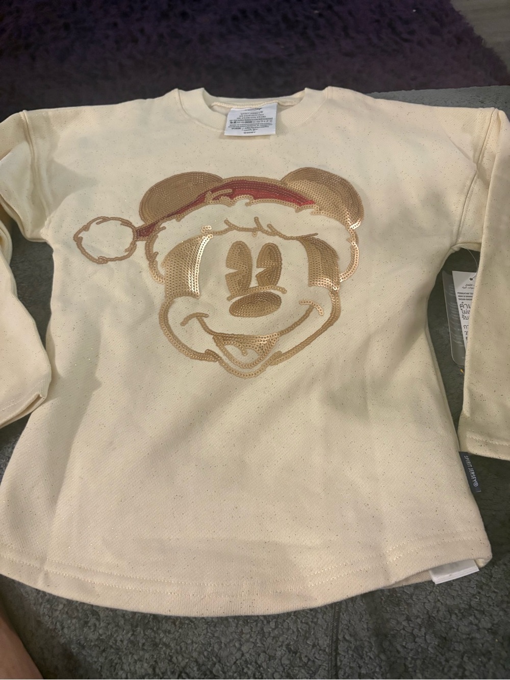 Disney Cream Long-Sleeve Top with Gold Sequin Mickey